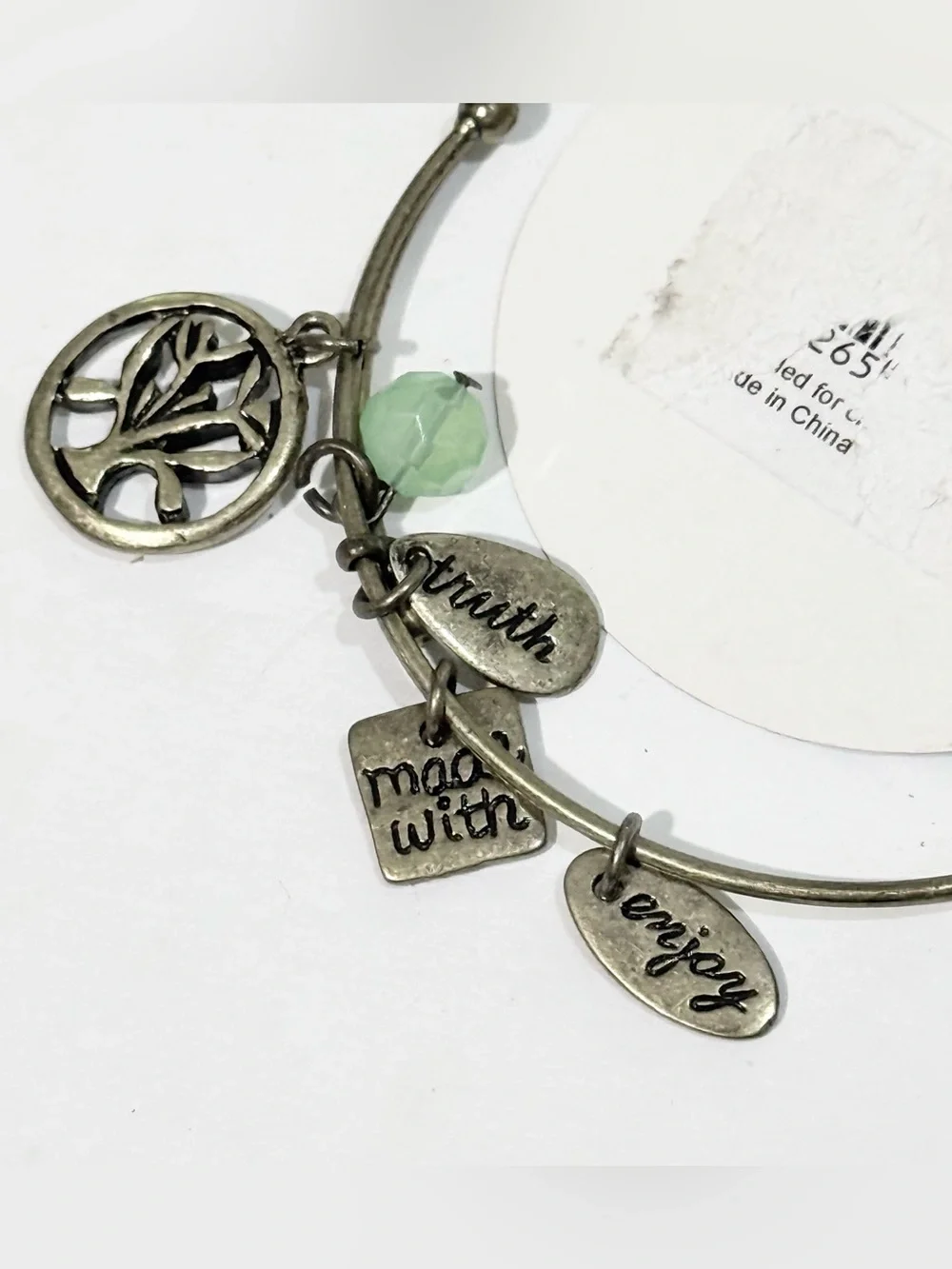 KIS Symbology Expandable Wire Bangle Charm Bracelet Silver Mint Jewelry NWT